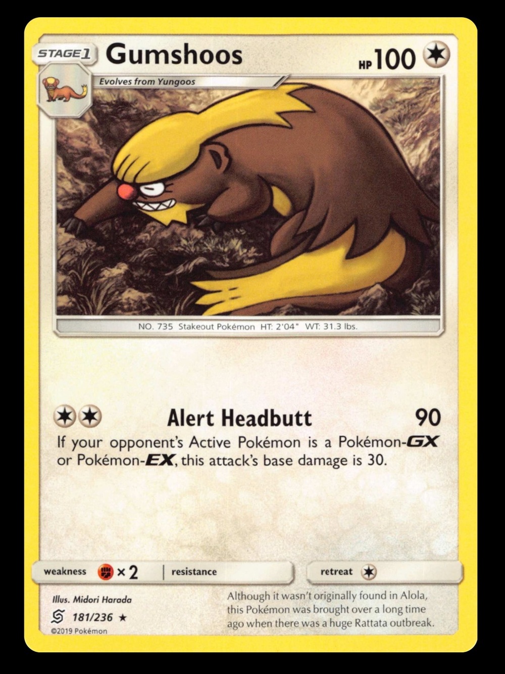 POKEMON CARD TCG - Gumshoos - Unified Minds - Rare - 181/236